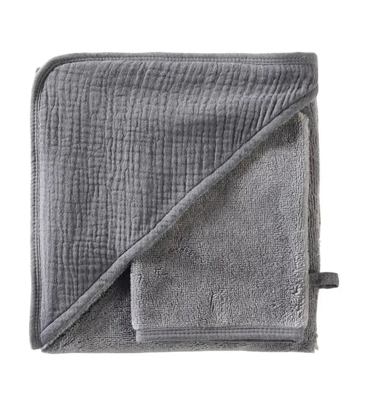 Cape de bain en bambou (avec gant) - GRIS MINERAL BB&co