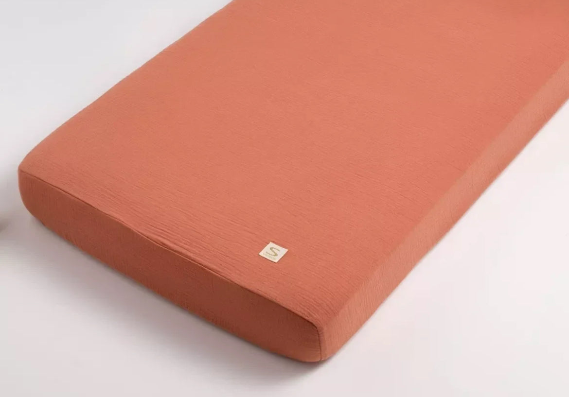 Draps housse bébé en coton bio - UNI TERRACOTTA BB Cigogne