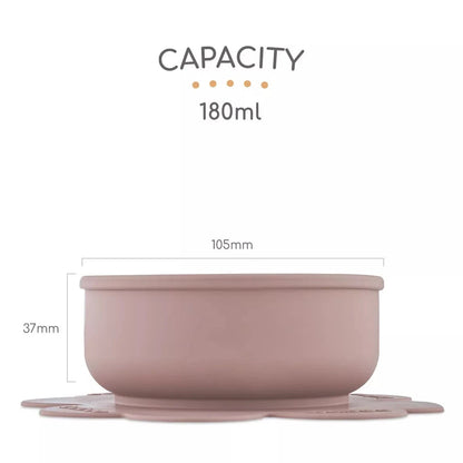 Bol en silicone BABOO® avec base à ventouse -  ROSE BB Cigogne