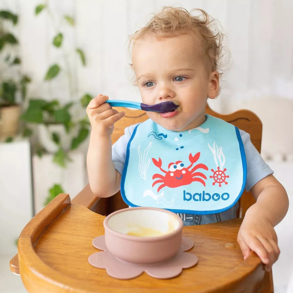 Bol en silicone BABOO® avec base à ventouse -  ROSE BB Cigogne