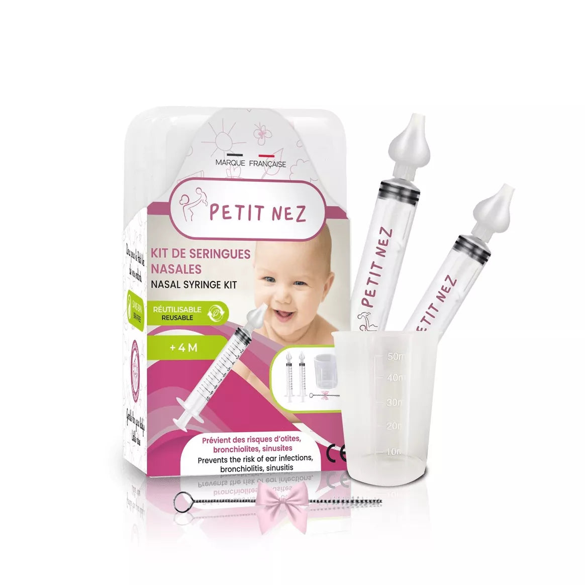 Petit Nez Kit de Seringues nasales Mouche bébé Seringue nasale 2pcs 10 ml + récipient 30ml + Brosse Offerte
