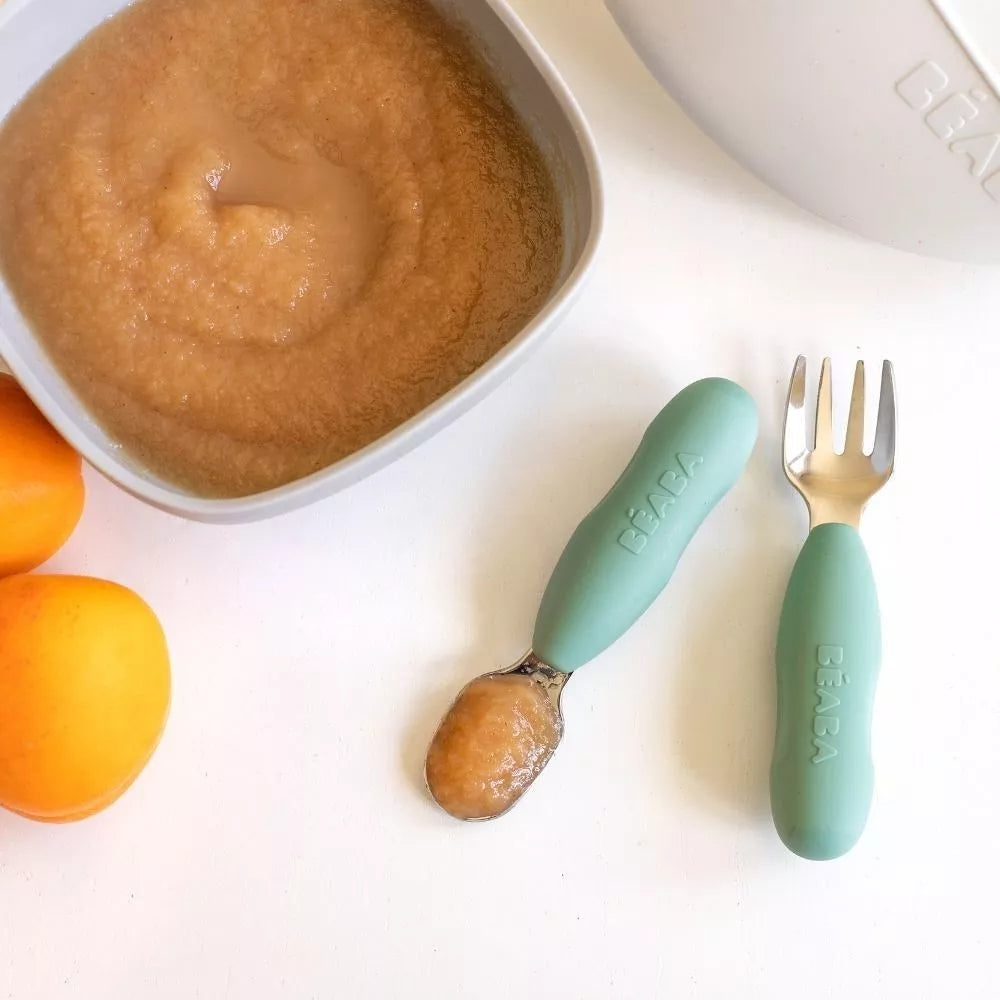 BEABA, Lot de 2 pré-couverts inox - VERT SAUGE Beaba