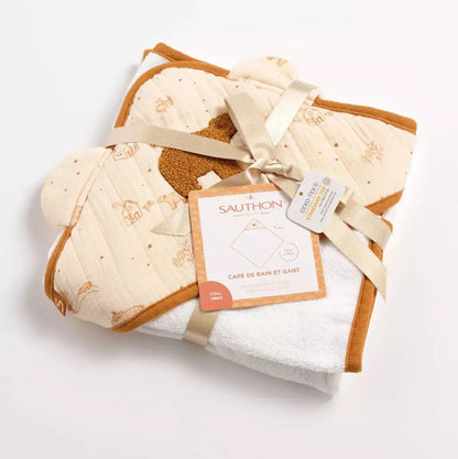 Cape de bain + Gant - ORSINO BB Cigogne