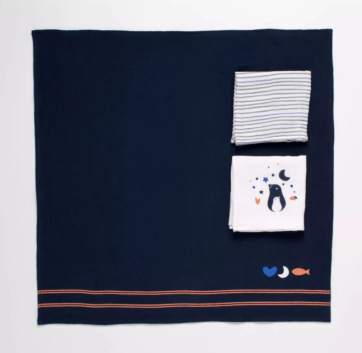 Langes 70x70cm en coton bio boite de 3 - BABY SAILOR BB Cigogne