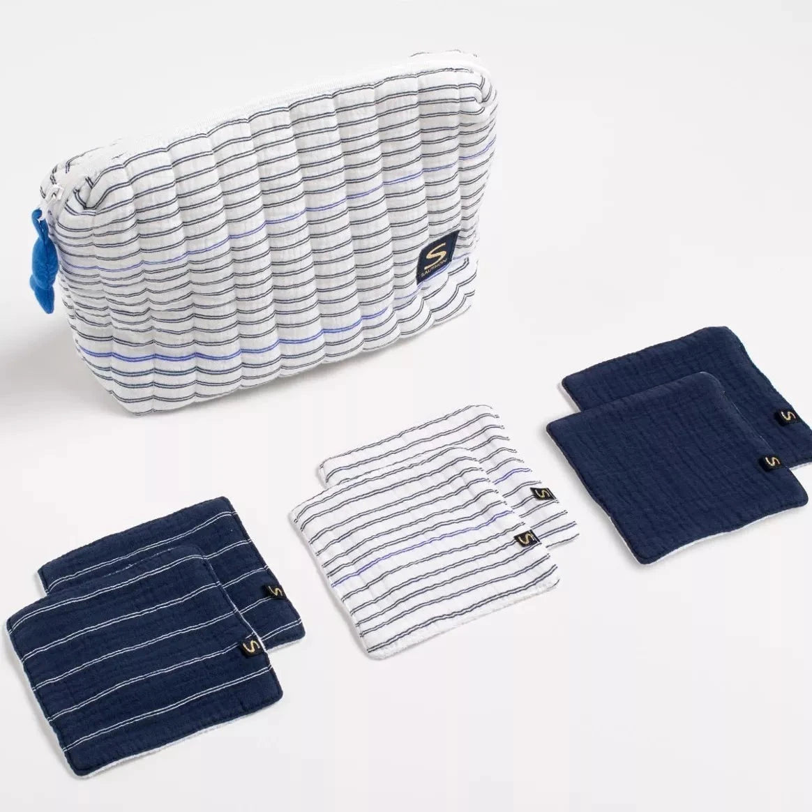 Trousse de toilette en double gaze de coton - Carrés éponge - BABY SAILOR BB Cigogne