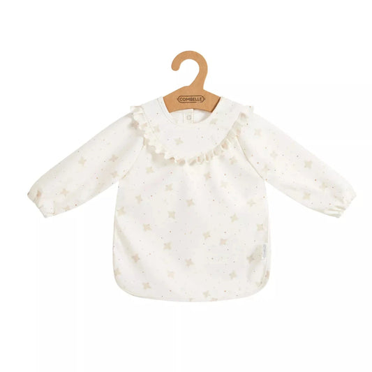 Bavoir tablier à manches Combelle - ECRU BB Cigogne