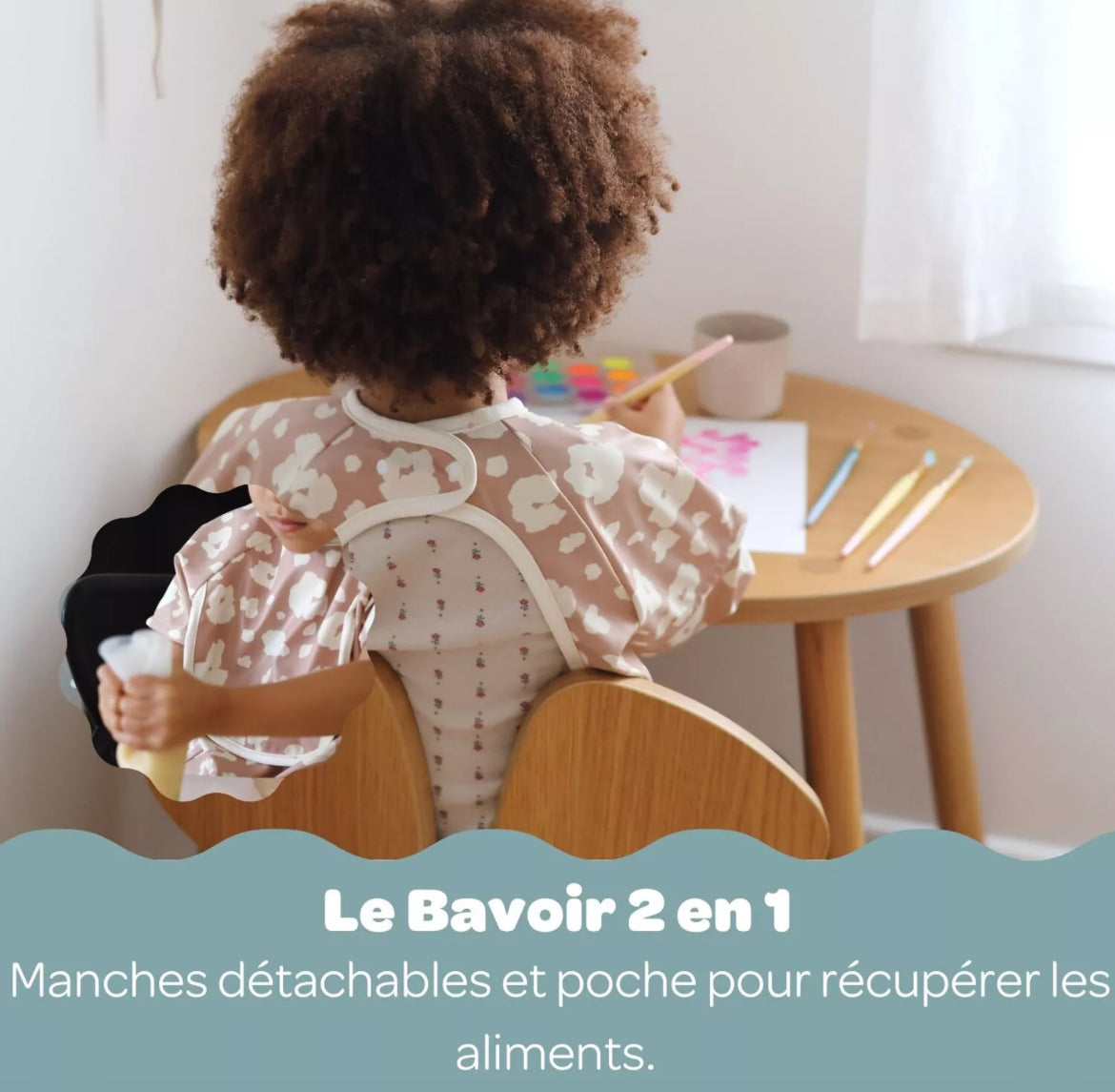 BEABA, Bavoir à manches évolutif et 2 en 1 - Savannah bloom BB Cigogne