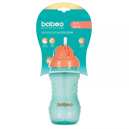 Tasse BABOO® avec paille en silicone, 360 ml, 9 mois et + - VERT/ORANGE Baboo