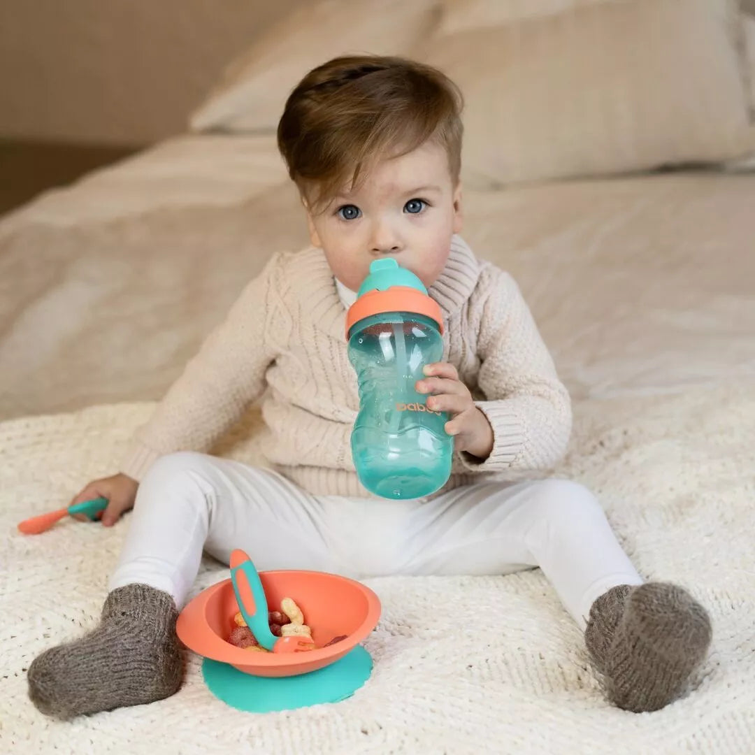 Tasse BABOO® avec paille en silicone, 360 ml, 9 mois et + - VERT/ORANGE Baboo