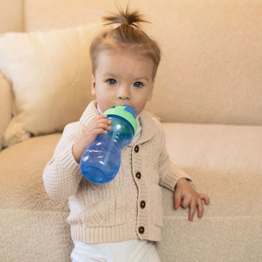 Tasse BABOO® avec paille en silicone, 360 ml, 9 mois et + - VERT/BLEU BB Cigogne