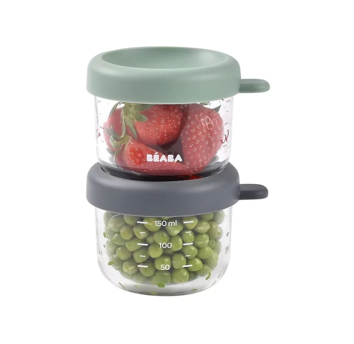 BEABA , Lot de 2 Portions verre 150 ml Mineral/Sage green BB Cigogne