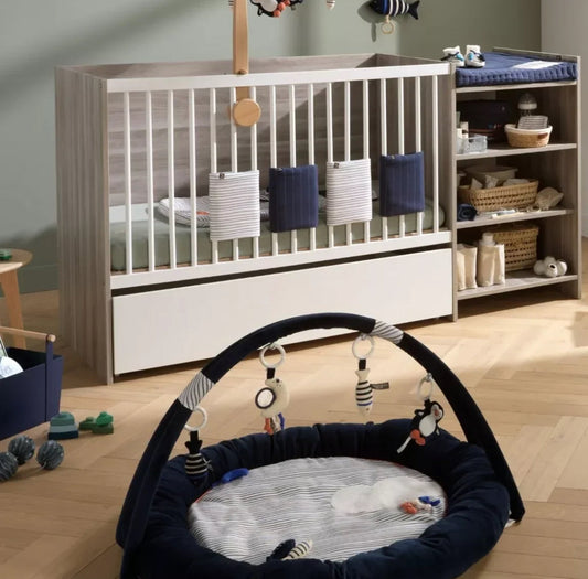 Tapis d'éveil marinière en velours bleu - BABY SAILOR BB Cigogne