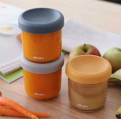 BEABA, Lot de 2 Portions verre 250 ml Night blue/Honey BB Cigogne