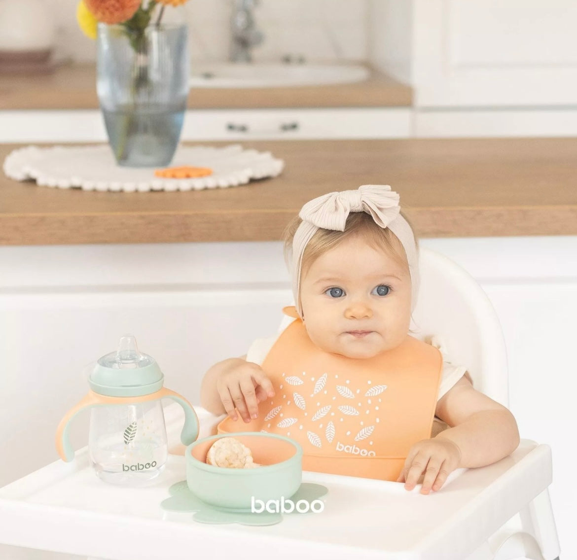 Tasse BABOO® avec bec verseur en silicone, 260 ml , pêche , 6 mois et + BB Cigogne