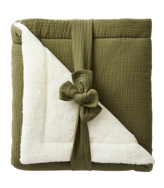 Couverture peluche double gaze & microfibre - KAKI BB Cigogne