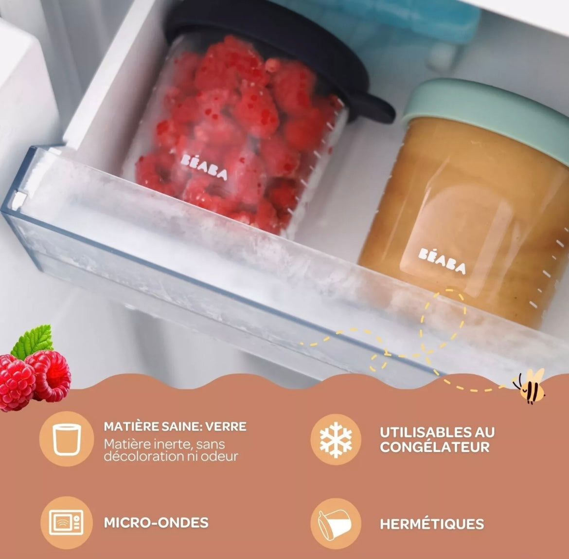 BEABA , Coffret 6 portions verre 150 ml (Sunrise color mix) BB Cigogne