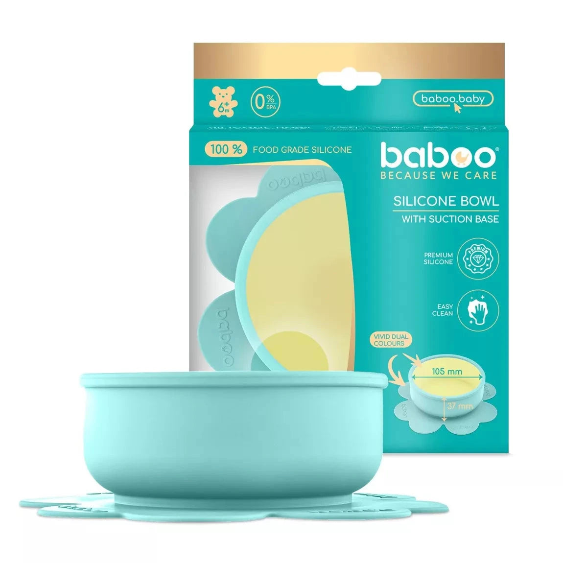 Bol en silicone BABOO® avec base à ventouse -  MENTHE BB Cigogne