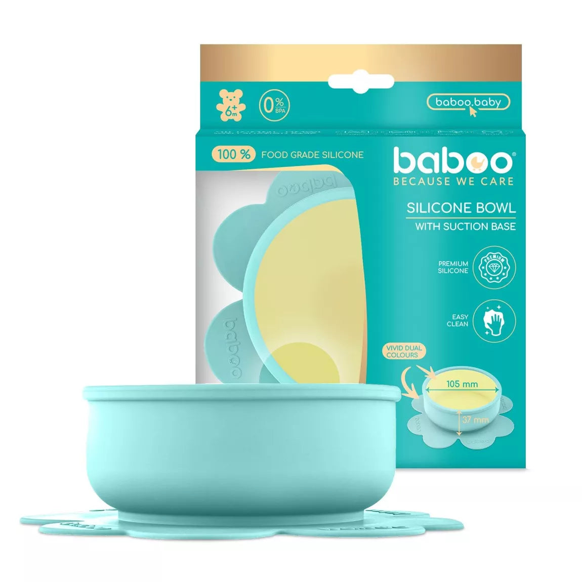 Bol en silicone BABOO® avec base à ventouse -  MENTHE