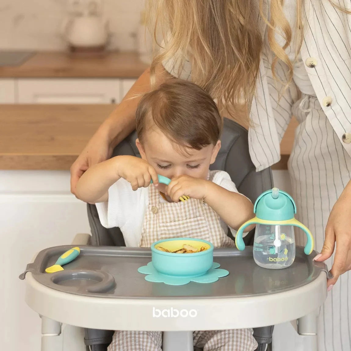 Bol en silicone BABOO® avec base à ventouse -  MENTHE BB Cigogne