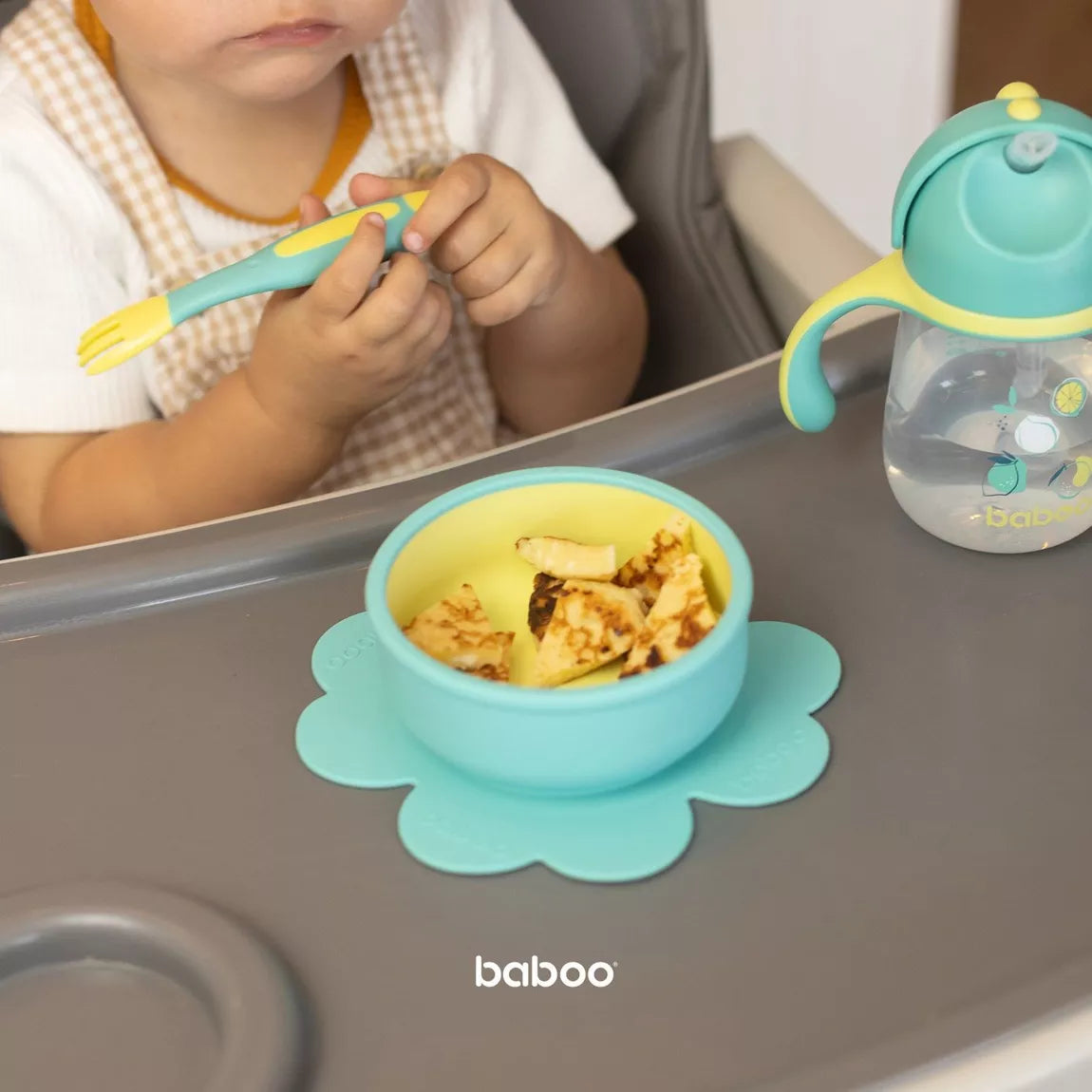 Bol en silicone BABOO® avec base à ventouse -  MENTHE