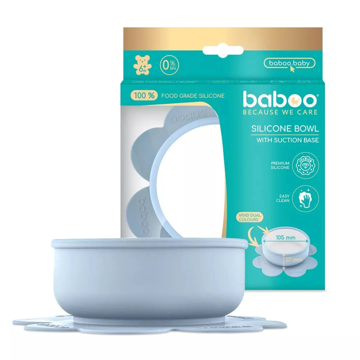 Bol en silicone BABOO® avec base à ventouse -  BLEU BB Cigogne