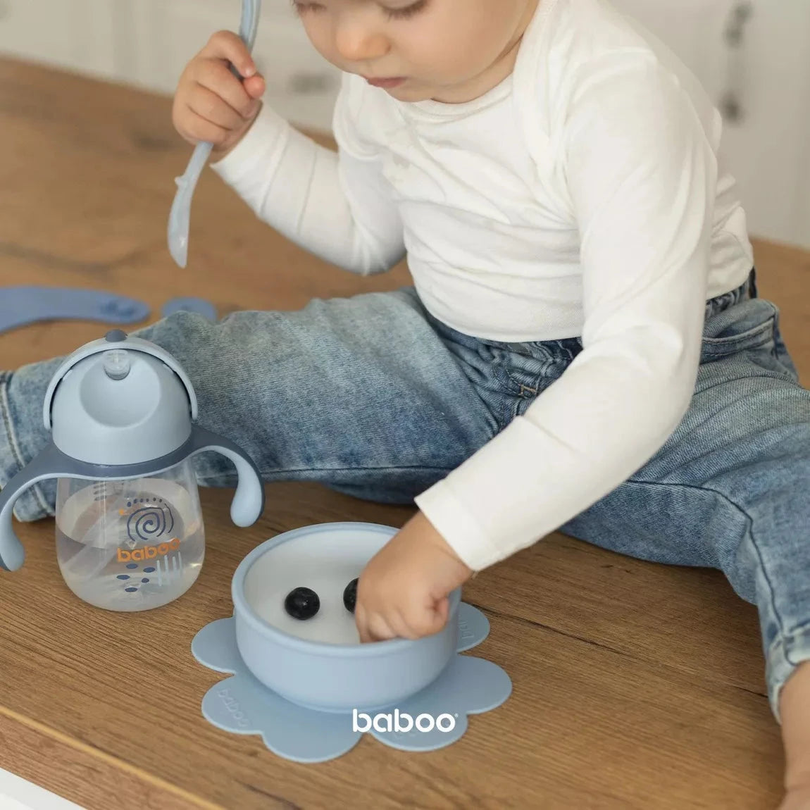 Bol en silicone BABOO® avec base à ventouse -  BLEU BB Cigogne