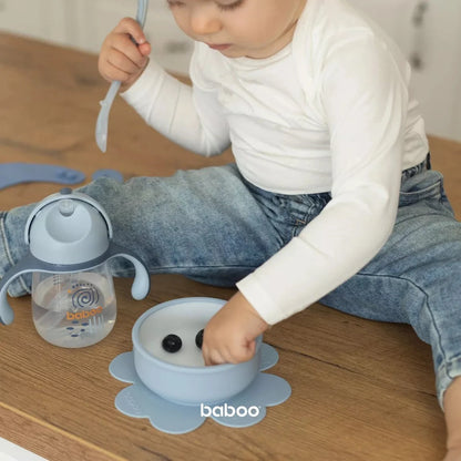 Bol en silicone BABOO® avec base à ventouse -  BLEU BB Cigogne