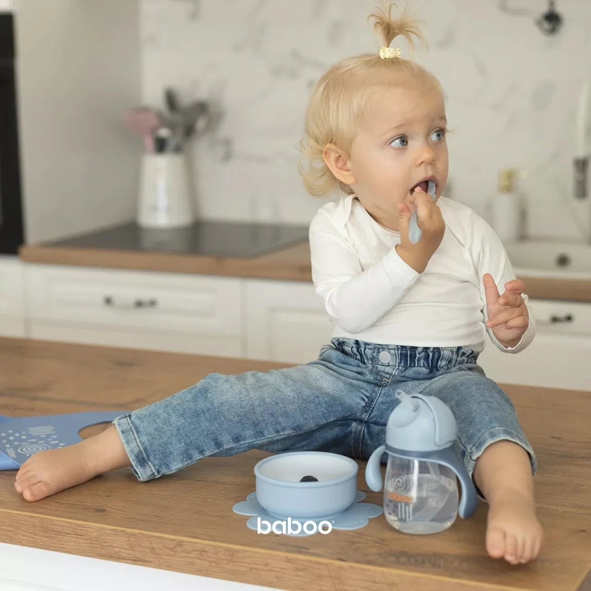 Bol en silicone BABOO® avec base à ventouse -  BLEU BB Cigogne