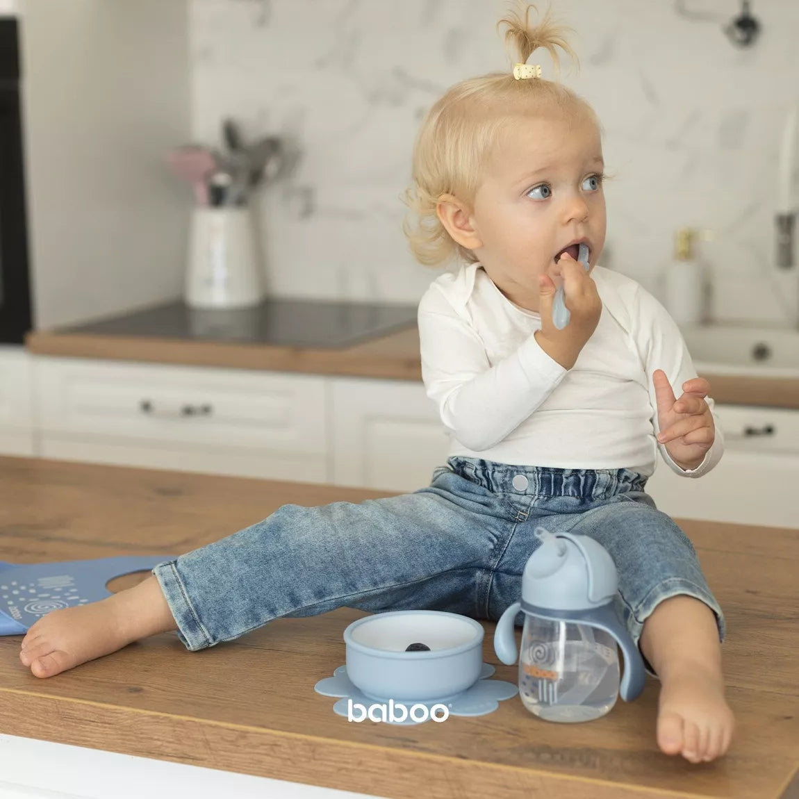 Bol en silicone BABOO® avec base à ventouse -  BLEU