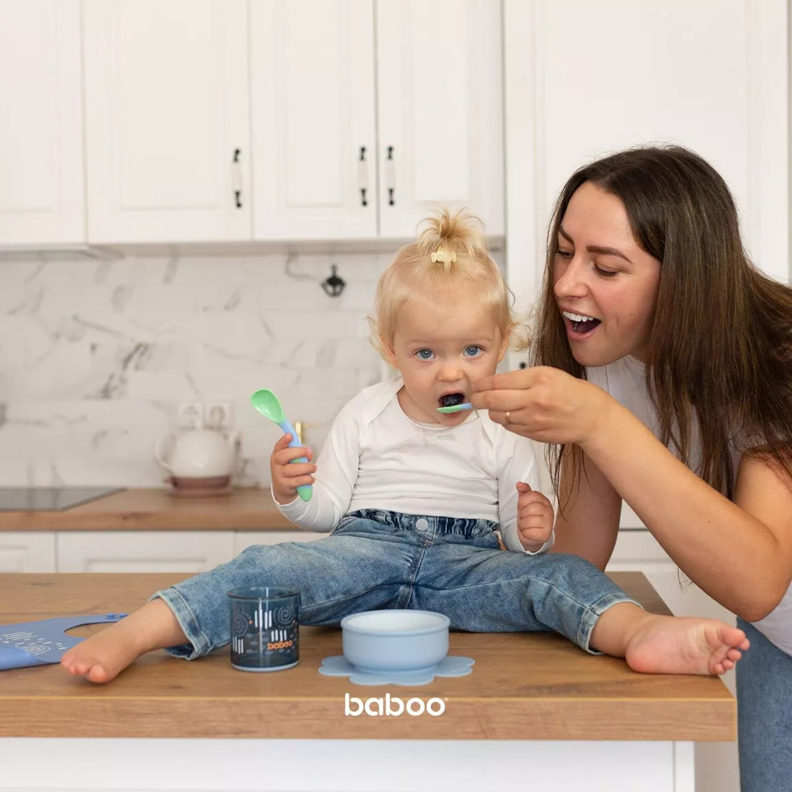 Bol en silicone BABOO® avec base à ventouse -  BLEU