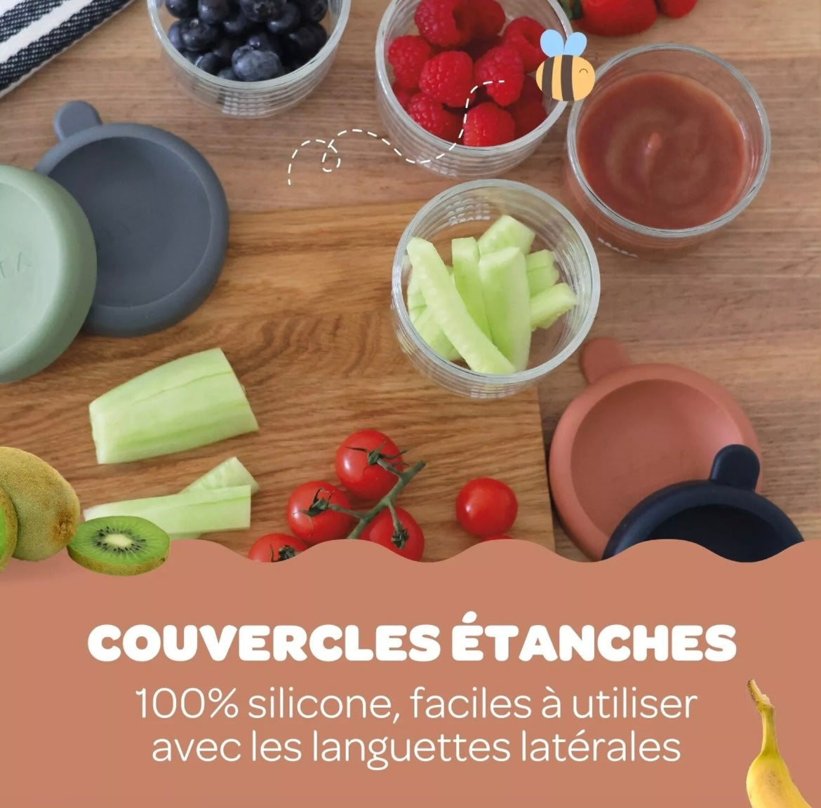 BEABA , Coffret 6 portions verre 150 ml (Sunrise color mix) BB Cigogne