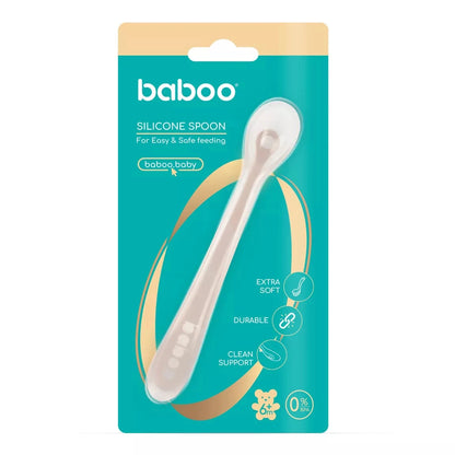 Cuillère en silicone souple BABOO®, 6 mois et plus - ROSE BB Cigogne