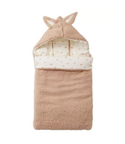 Nid d'ange en sherpa ourson doublé coton imp. arc-en-ciel BB Cigogne