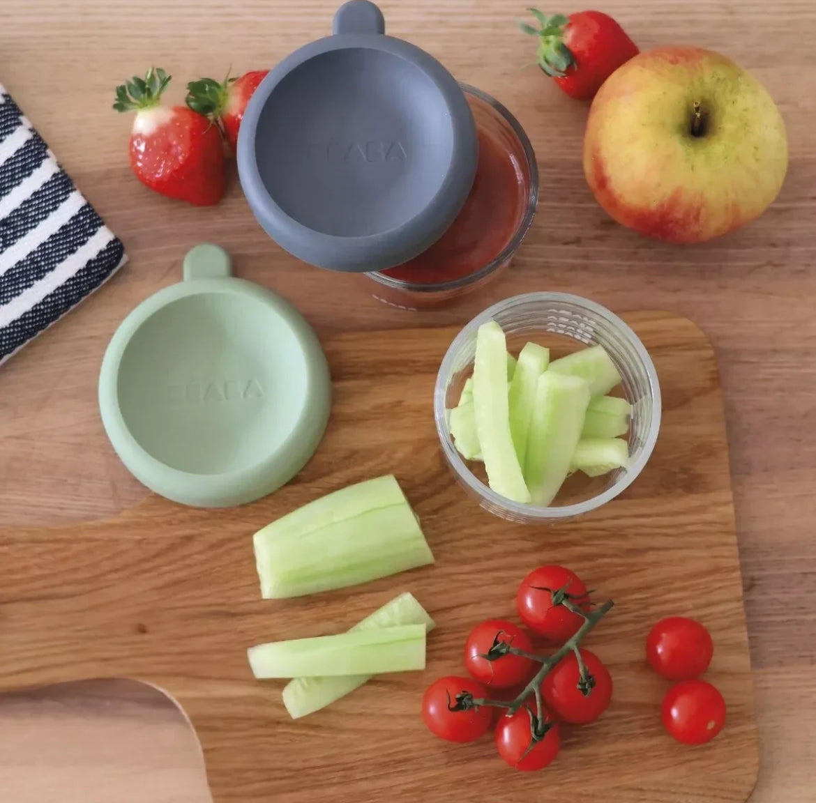 BEABA , Lot de 2 Portions verre 150 ml Mineral/Sage green BB Cigogne