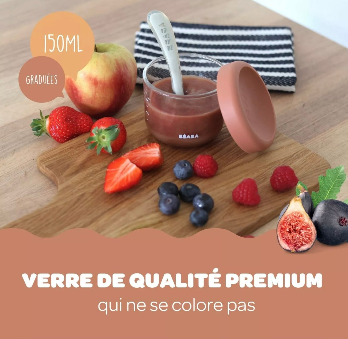BEABA , Coffret 6 portions verre 150 ml (Sunrise color mix) BB Cigogne