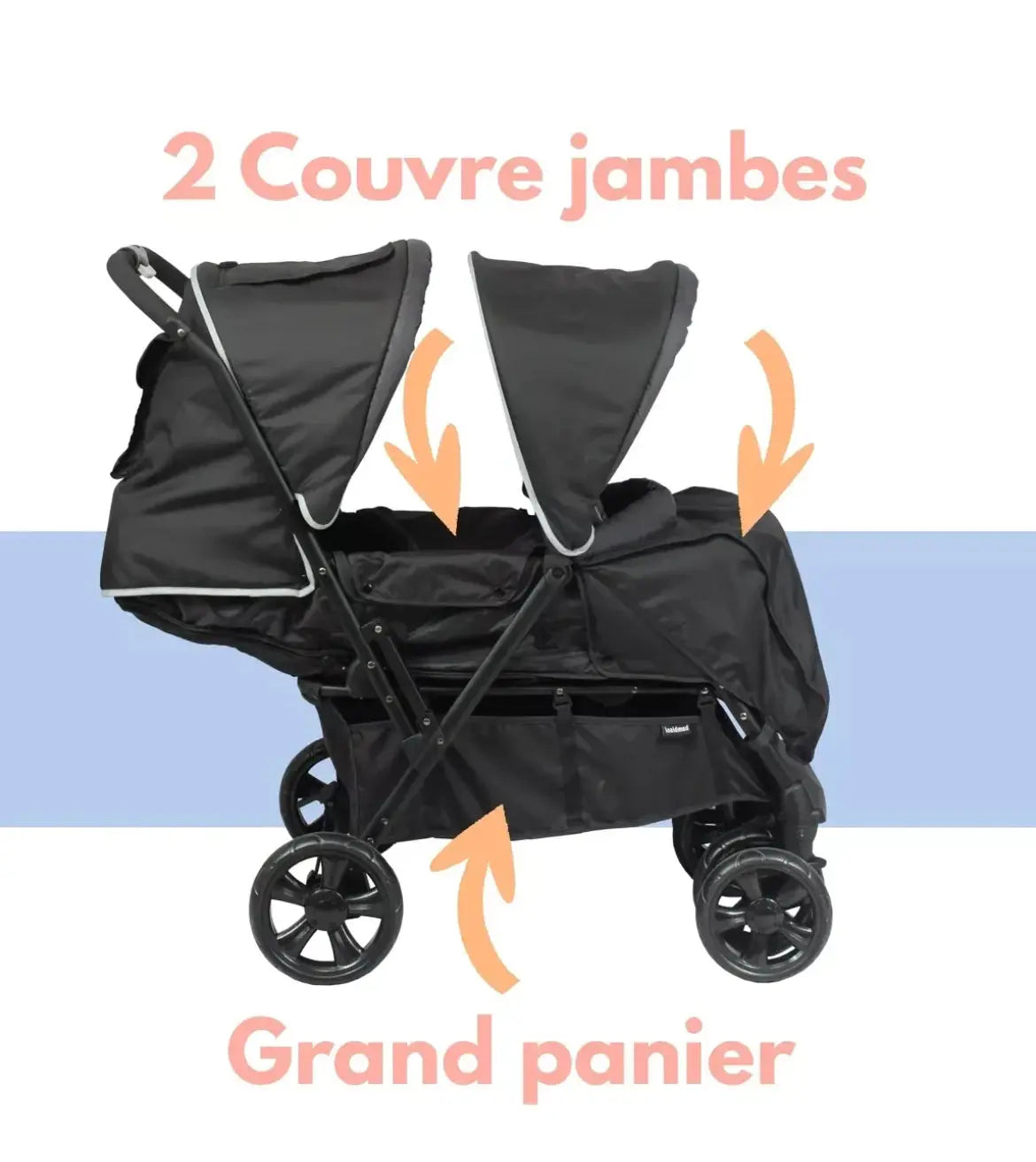 Poussette Double Grise (Habillage Pluie Inclus) Looping