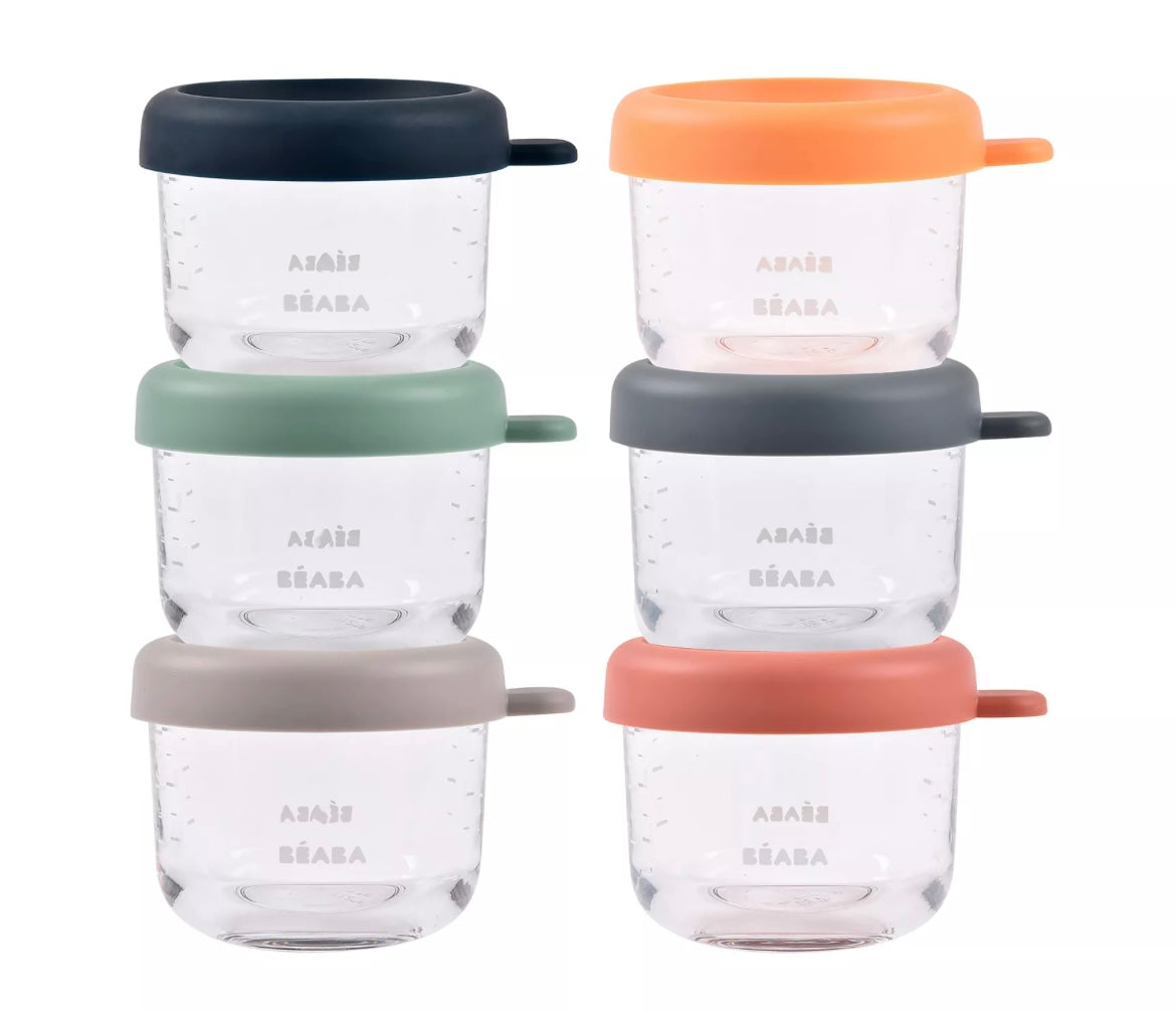 BEABA , Coffret 6 portions verre 150 ml (Sunrise color mix) BB Cigogne