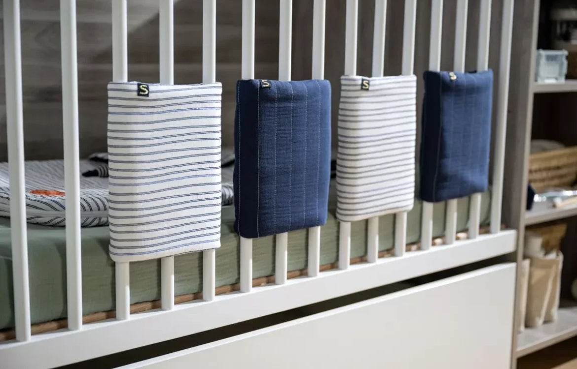 Protections de barreaux de lit en coton - MARINIERE BB Cigogne