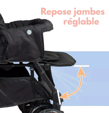 Poussette Double - Gris clair (Habillage Pluie Inclus) Looping