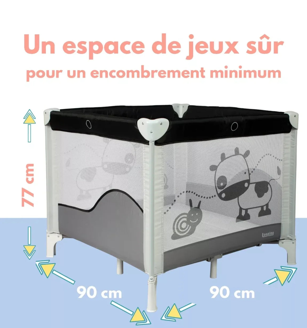 Parc/berceau bébé pliant 90 x 90cm avec Rehausse