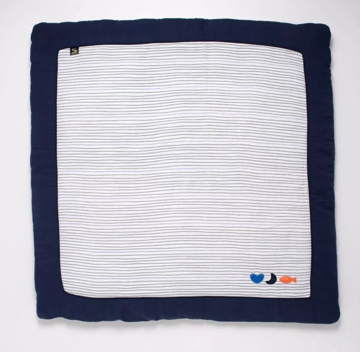 Grand tapis de jeu en double gaze de coton marinière - BABY SAILOR BB Cigogne