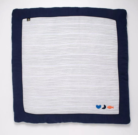 Grand tapis de jeu en double gaze de coton marinière - BABY SAILOR BB Cigogne