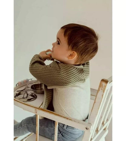 Bavoir à manches nid d'abeille - KAKI BB Cigogne