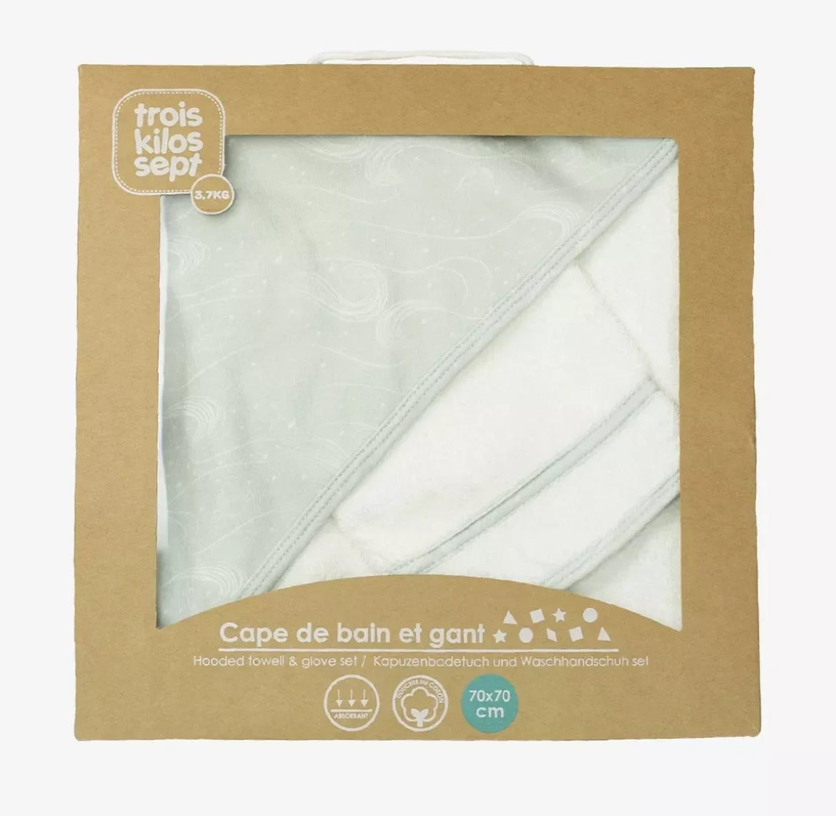 Cape de bain et Gant (Trois Kilos Sept) - BLEU BB Cigogne