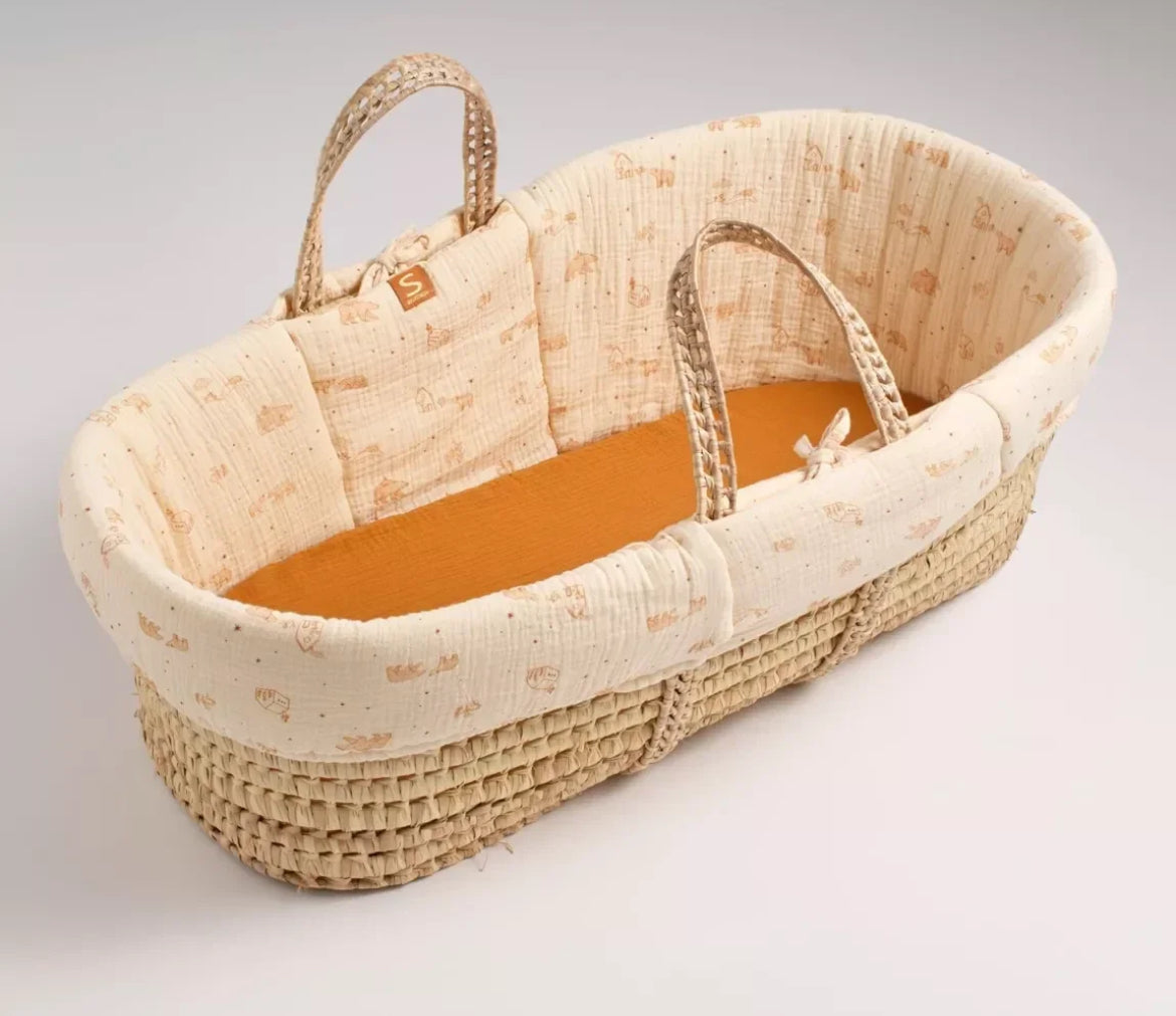 Couffin bébé en fibres naturelles avec habillage tissu - ORSINO BB Cigogne