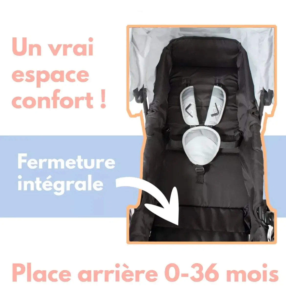 Poussette Double - Gris clair (Habillage Pluie Inclus) Looping