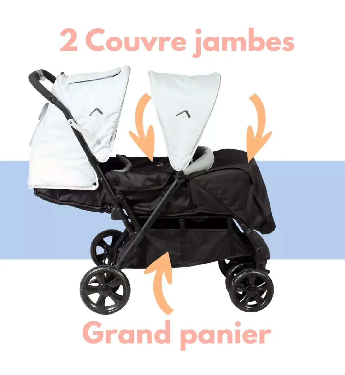 Poussette Double - Gris clair (Habillage Pluie Inclus) Looping