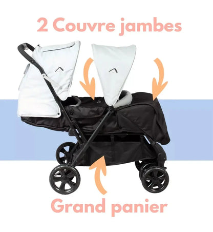 Poussette Double - Gris clair (Habillage Pluie Inclus) Looping