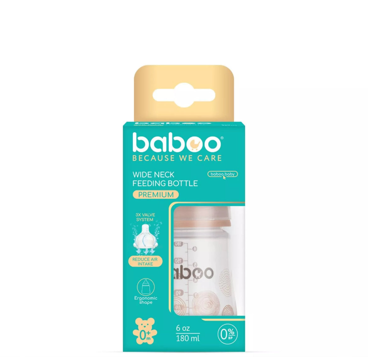 Biberon anti-colique 180 ml (0+ mois) Pêche - BABOO BB Cigogne