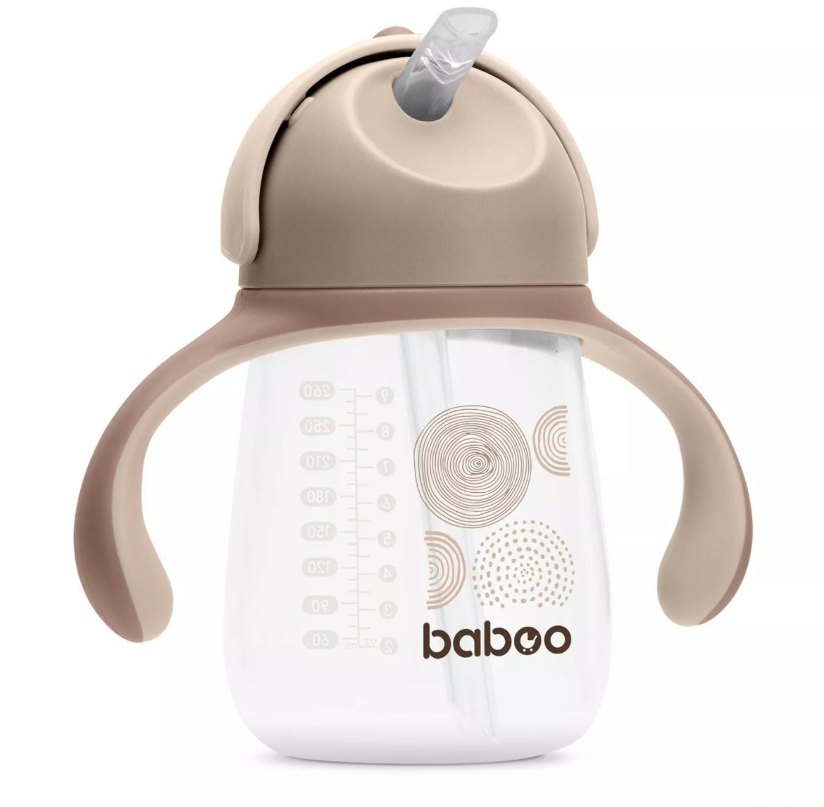 Tasse BABOO® avec paille en silicone, 260 ml, Au Naturale, cacao, 9 mois et + BB Cigogne